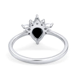 Art Deco Engagement Ring Pear Simulated Cubic Zirconia 925 Sterling Silver