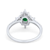 Vintage Oval Halo Wedding Ring Simulated Cubic Zirconia 925 Sterling Silver