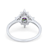 Vintage Oval Halo Wedding Ring Simulated Cubic Zirconia 925 Sterling Silver
