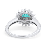 Halo Starburst Flower Wedding Ring Simulated Cubic Zirconia 925 Sterling Silver