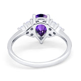 Art Deco Teardrop Engagement Ring Simulated Cubic Zirconia 925 Sterling Silver