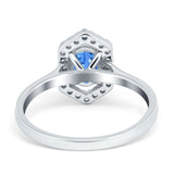 Halo Oval Engagement Ring Simulated Cubic Zirconia 925 Sterling Silver