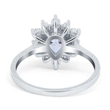 Halo Teardrop Engagement Ring Simulated Cubic Zirconia 925 Sterling Silver