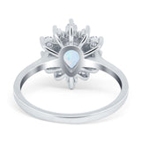 Halo Teardrop Engagement Ring Simulated Cubic Zirconia 925 Sterling Silver