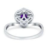 Filigree Engagement Ring Round Simulated Cubic Zirconia 925 Sterling Silver