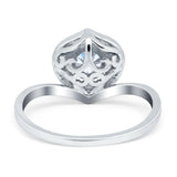 Filigree Engagement Ring Round Simulated Cubic Zirconia 925 Sterling Silver