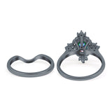 Two Piece Art Deco Engagement Ring Simulated Cubic Zirconia 925 Sterling Silver