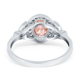 Oval Art Deco Engagement Ring Round Simulated Cubic Zirconia 925 Sterling Silver