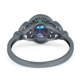 Oval Art Deco Engagement Ring Round Simulated Cubic Zirconia 925 Sterling Silver