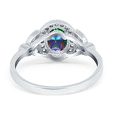 Oval Art Deco Engagement Ring Round Simulated Cubic Zirconia 925 Sterling Silver