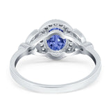 Oval Art Deco Engagement Ring Round Simulated Cubic Zirconia 925 Sterling Silver