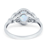 Oval Art Deco Engagement Ring Round Simulated Cubic Zirconia 925 Sterling Silver
