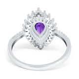 Pear Engagement Ring Baguette Simulated Cubic Zirconia 925 Sterling Silver