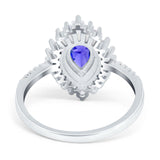 Pear Engagement Ring Baguette Simulated Cubic Zirconia 925 Sterling Silver