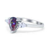 Three Stone Teardrop Engagement Ring Simulated Cubic Zirconia 925 Sterling Silver