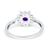 Halo Floral Engagement Ring Round Simulated Cubic Zirconia 925 Sterling Silver