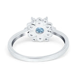 Halo Floral Engagement Ring Round Simulated Cubic Zirconia 925 Sterling Silver