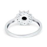 Halo Floral Engagement Ring Round Simulated Cubic Zirconia 925 Sterling Silver