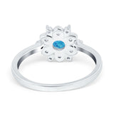 Halo Floral Engagement Ring Round Simulated Cubic Zirconia 925 Sterling Silver
