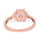 Halo Floral Engagement Ring Round Simulated Cubic Zirconia 925 Sterling Silver