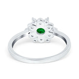 Halo Floral Engagement Ring Round Simulated Cubic Zirconia 925 Sterling Silver