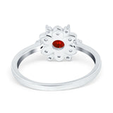 Halo Floral Engagement Ring Round Simulated Cubic Zirconia 925 Sterling Silver