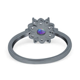 Halo Floral Engagement Ring Round Simulated Cubic Zirconia 925 Sterling Silver
