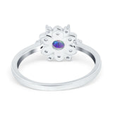 Halo Floral Engagement Ring Round Simulated Cubic Zirconia 925 Sterling Silver