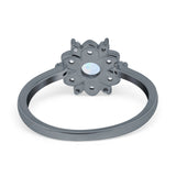 Halo Floral Engagement Ring Round Simulated Cubic Zirconia 925 Sterling Silver