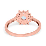 Halo Floral Engagement Ring Round Simulated Cubic Zirconia 925 Sterling Silver