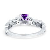Filigree Art Deco Wedding Ring Round Simulated Cubic Zirconia 925 Sterling Silver