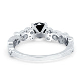 Filigree Art Deco Wedding Ring Round Simulated Cubic Zirconia 925 Sterling Silver