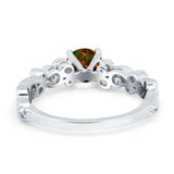 Filigree Art Deco Wedding Ring Round Simulated Cubic Zirconia 925 Sterling Silver