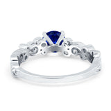 Filigree Art Deco Wedding Ring Round Simulated Cubic Zirconia 925 Sterling Silver