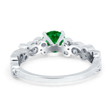 Filigree Art Deco Wedding Ring Round Simulated Cubic Zirconia 925 Sterling Silver