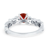 Filigree Art Deco Wedding Ring Round Simulated Cubic Zirconia 925 Sterling Silver
