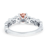 Filigree Art Deco Wedding Ring Round Simulated Cubic Zirconia 925 Sterling Silver