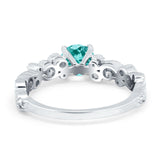 Filigree Art Deco Wedding Ring Round Simulated Cubic Zirconia 925 Sterling Silver