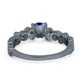 Filigree Art Deco Wedding Ring Round Simulated Cubic Zirconia 925 Sterling Silver