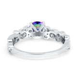 Filigree Art Deco Wedding Ring Round Simulated Cubic Zirconia 925 Sterling Silver