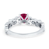 Filigree Art Deco Wedding Ring Round Simulated Cubic Zirconia 925 Sterling Silver