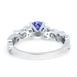 Filigree Art Deco Wedding Ring Round Simulated Cubic Zirconia 925 Sterling Silver