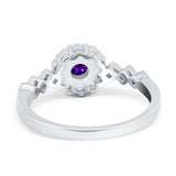 Vintage Style Engagement Ring Round Simulated Cubic Zirconia 925 Sterling Silver