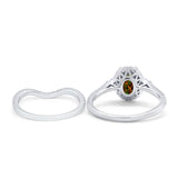 Oval Two Piece Halo Round Simulated Cubic Zirconia Ring 925 Sterling Silver