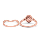 Oval Two Piece Halo Round Simulated Cubic Zirconia Ring 925 Sterling Silver