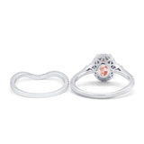 Oval Two Piece Halo Round Simulated Cubic Zirconia Ring 925 Sterling Silver