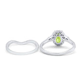 Oval Two Piece Halo Round Simulated Cubic Zirconia Ring 925 Sterling Silver