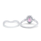 Oval Two Piece Halo Round Simulated Cubic Zirconia Ring 925 Sterling Silver