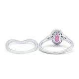Oval Two Piece Halo Round Simulated Cubic Zirconia Ring 925 Sterling Silver