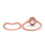 Oval Two Piece Halo Round Simulated Cubic Zirconia Ring 925 Sterling Silver